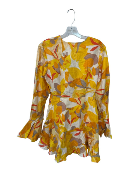 Acler Size 4 Yellow & red Linen Long Sleeve Botanical Wrap Ruffles Dress Yellow & red / 4