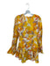 Acler Size 4 Yellow & red Linen Long Sleeve Botanical Wrap Ruffles Dress Yellow & red / 4