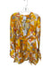 Acler Size 4 Yellow & red Linen Long Sleeve Botanical Wrap Ruffles Dress Yellow & red / 4
