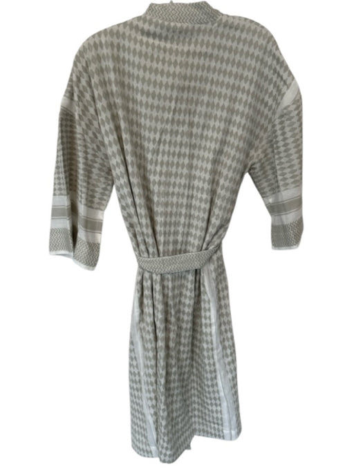 Summery Copenhagen Size S Gray & White Cotton Long Sleeve Diamonds Belted Robe Gray & White / S