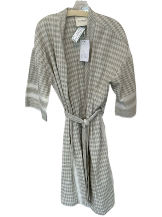 Summery Copenhagen Size S Gray & White Cotton Long Sleeve Diamonds Belted Robe Gray & White / S