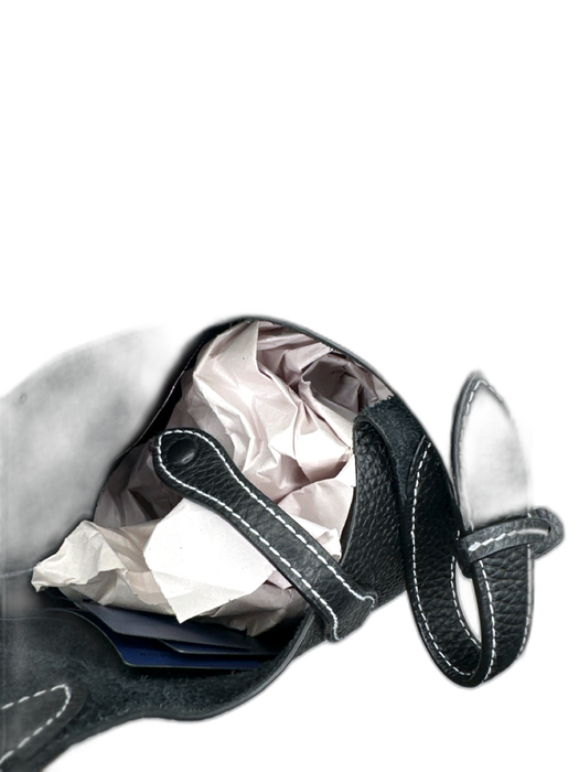 Polo Ralph Lauren Black & White Leather Pebbled Top Handles Bucket Bag Black & White / S