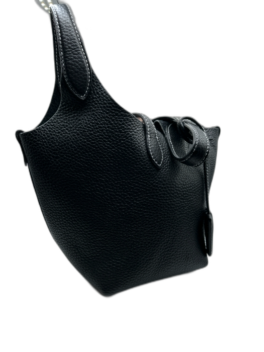 Polo Ralph Lauren Black & White Leather Pebbled Top Handles Bucket Bag Black & White / S