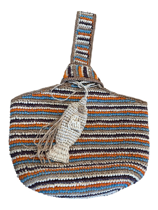 Soleil Soleil Orange & Tan Raffia One Handle Fish Bucket Bag Orange & Tan / S