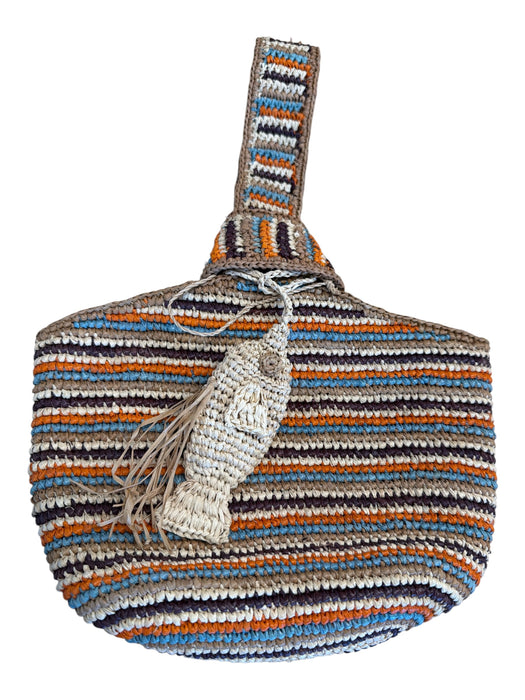 Soleil Soleil Orange & Tan Raffia One Handle Fish Bucket Bag Orange & Tan / S
