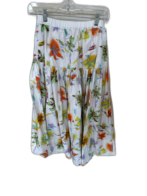 Tanya Taylor Size XS White & Multi Cotton Elastic Waist Flowers Maxi Skirt White & Multi / XS