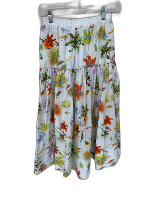 Tanya Taylor Size XS White & Multi Cotton Elastic Waist Flowers Maxi Skirt White & Multi / XS
