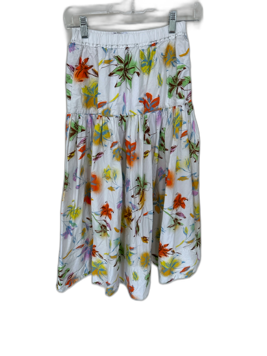 Tanya Taylor Size XS White & Multi Cotton Elastic Waist Flowers Maxi Skirt White & Multi / XS