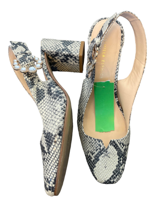 Camilla Elphick Shoe Size 38 Gray & White Leather Snake Skin Block Heel Pumps Gray & White / 38