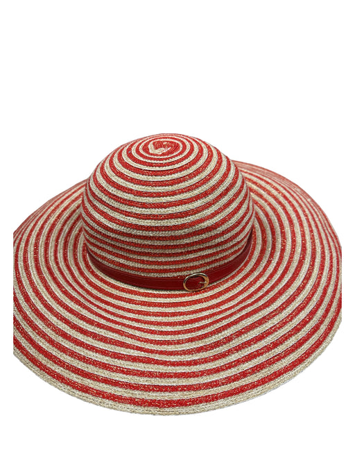 Eugani Kim red & beige Straw Belted Hat red & beige / One Size
