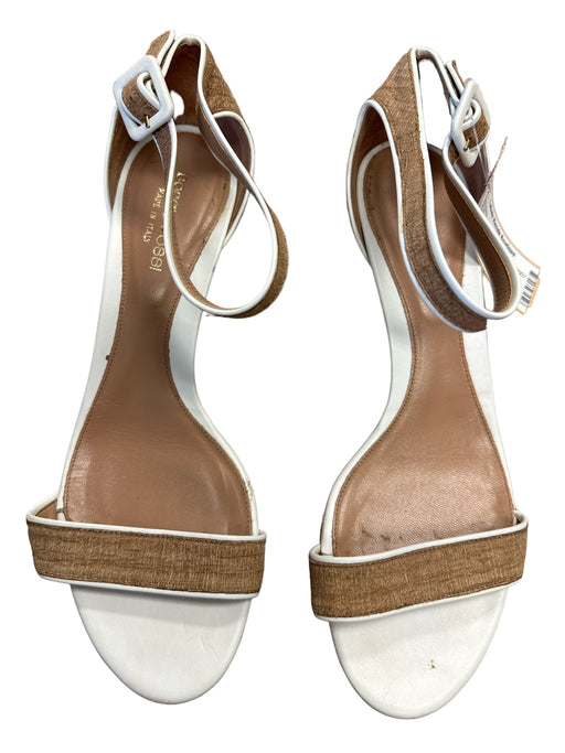 Sergio Rossi Shoe Size 39 white & tan Leather Kitten Heel Ankle Strap Sandals white & tan / 39