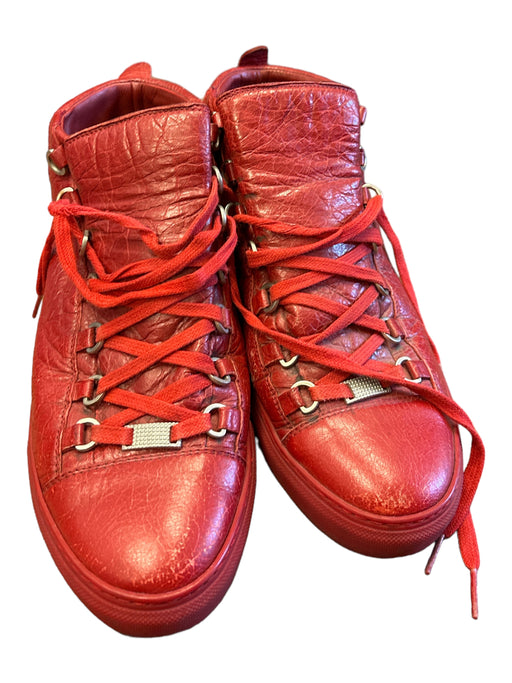 Balenciaga Shoe Size 41 AS IS Red Leather High Top Lace & Cord Men's Sneakers 41