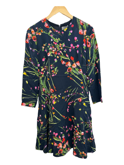 Lela Rose Size 4 Navy & Multi Viscose 3/4 Sleeve Floral Dress Navy & Multi / 4