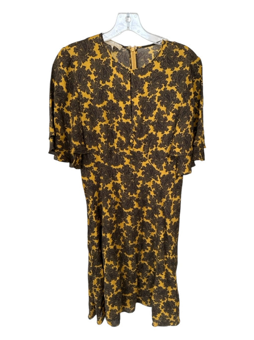 Michael Kors Collection Size 6 Mustard & Brown Silk Short Sleeve Paisley Dress Mustard & Brown / 6