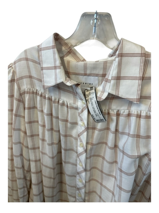 The Shirt Size XL White & Brown Cotton Blend Long Balloon Sleeve Grid Top White & Brown / XL