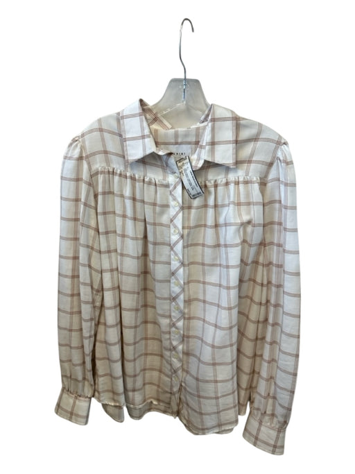 The Shirt Size XL White & Brown Cotton Blend Long Balloon Sleeve Grid Top White & Brown / XL