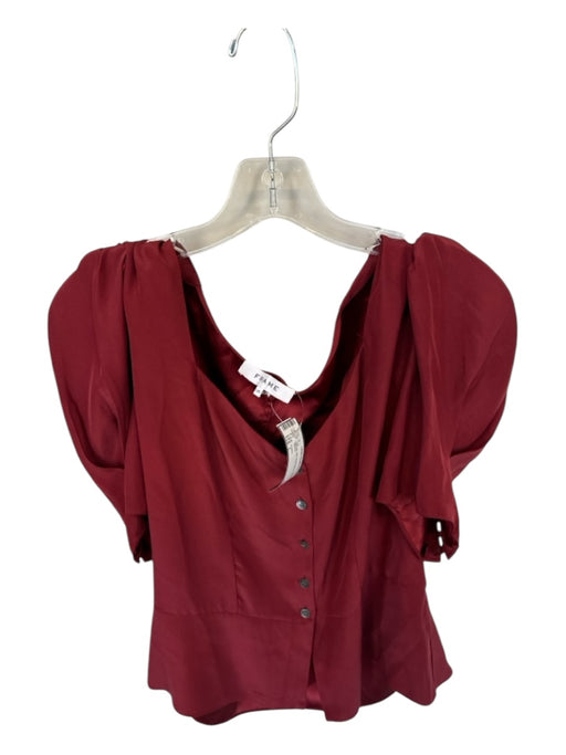 Frame Size L Maroon Silk Short Sleeve Button Down Top Maroon / L