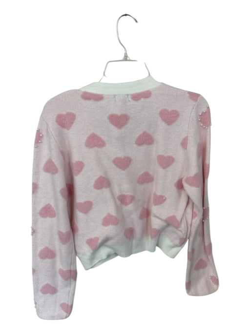 Debut Size S/M Pink & White Nylon Blend Faux Pearls Hearts Cardigan Sweater Pink & White / S/M