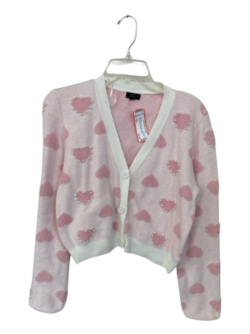 Debut Size S/M Pink & White Nylon Blend Faux Pearls Hearts Cardigan Sweater Pink & White / S/M