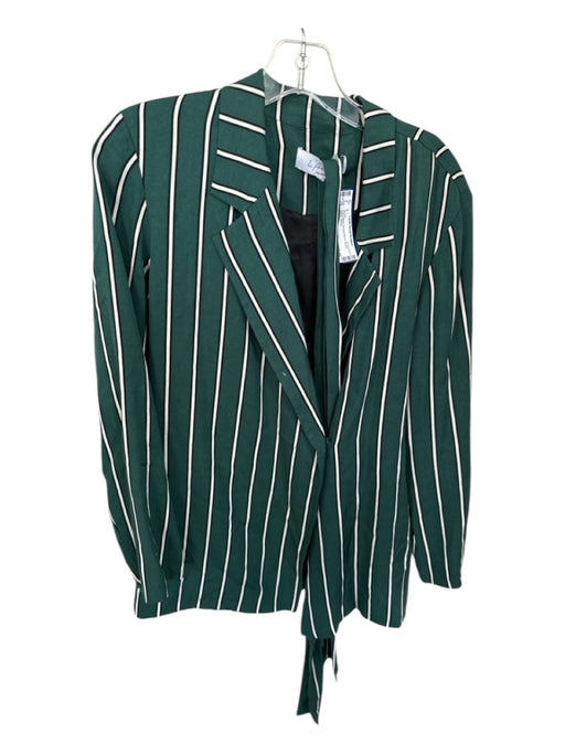 L'Academie Size S Teal & Black Viscose Blend Striped Belted Jacket Teal & Black / S