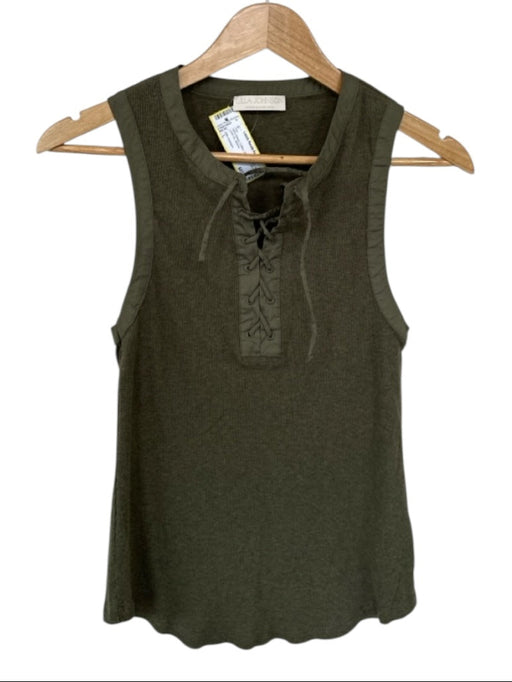 Ulla Johnson Size L Olive Green Cotton Sleeveless Ribbed Lace Up Top Olive Green / L