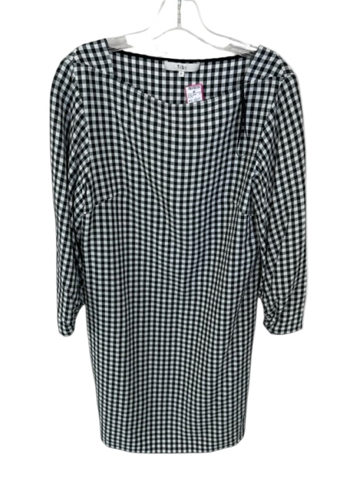Tibi Size 6 Black & White Viscose Long Balloon Sleeve Checkered Dress Black & White / 6