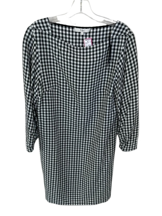 Tibi Size 6 Black & White Viscose Long Balloon Sleeve Checkered Dress Black & White / 6
