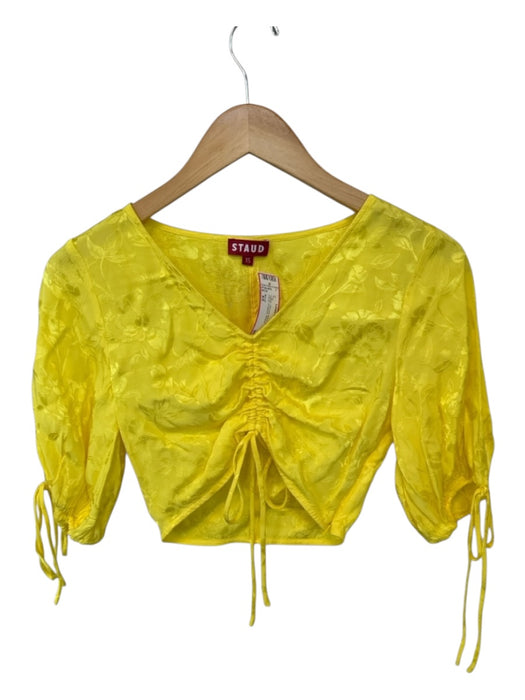 Staud Size XS Yellow Viscose Blend Short Sleeve Floral Cropped Top Yellow / XS