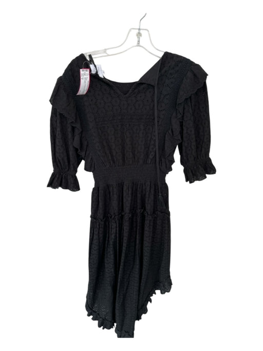 Misa Size S Black Cotton 3/4 Sleeve Eyelet Ruffles Maxi Dress Black / S