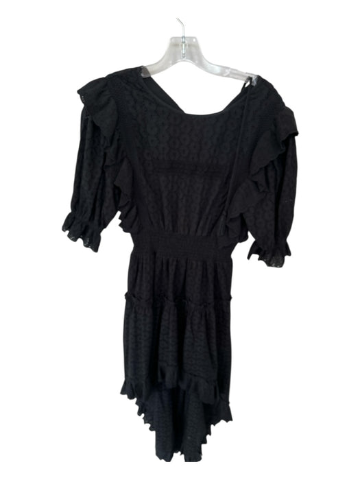 Misa Size S Black Cotton 3/4 Sleeve Eyelet Ruffles Maxi Dress Black / S