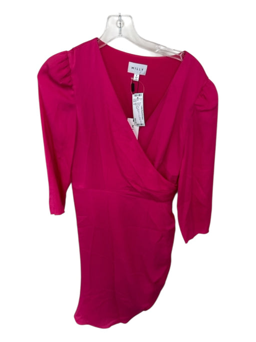Milly Size 6 Pink Silk Blend Long Sleeve Rouched Dress Pink / 6