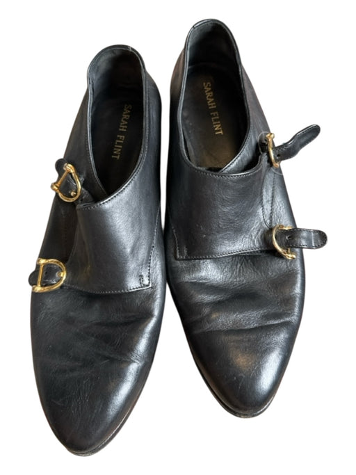 Sarah Flint Shoe Size 38 Black & Gold Leather Buckles GHW Loafers Black & Gold / 38
