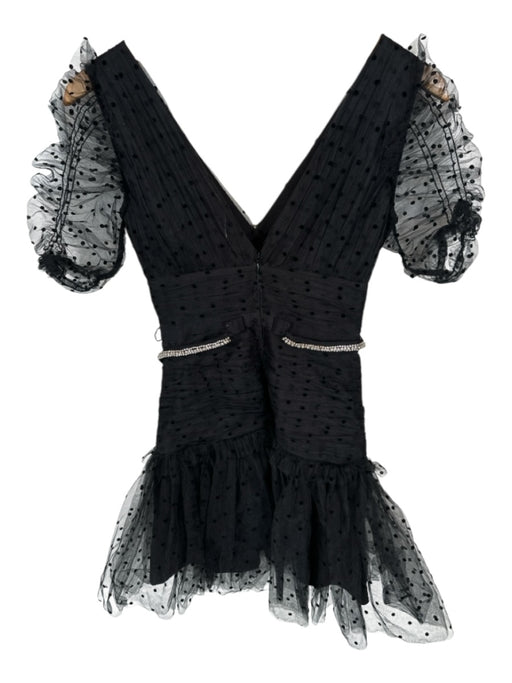 Self-Portrait Size 0 Black Tulle Flutter Sleeves Polka Dot Rhinestones Dress Black / 0