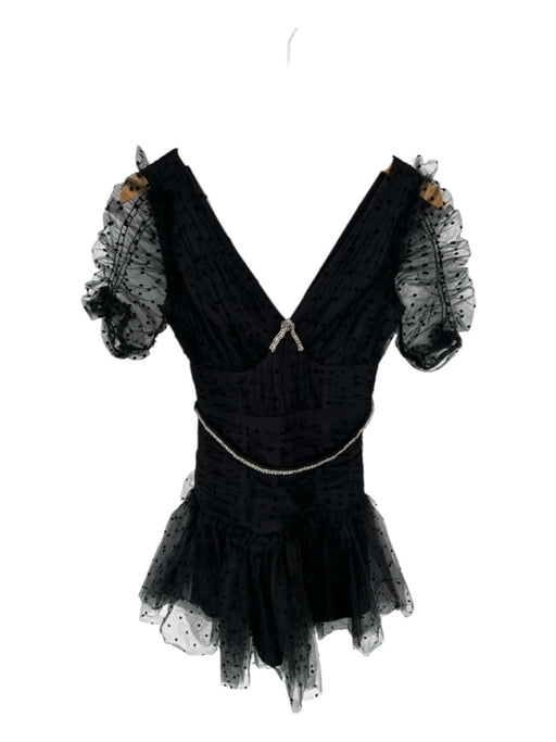 Self-Portrait Size 0 Black Tulle Flutter Sleeves Polka Dot Rhinestones Dress Black / 0