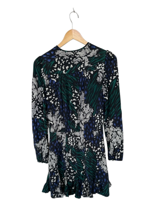Veronica Beard Size 0 Green & Blue Silk Long Sleeve Animal Print Buttons Dress Green & Blue / 0