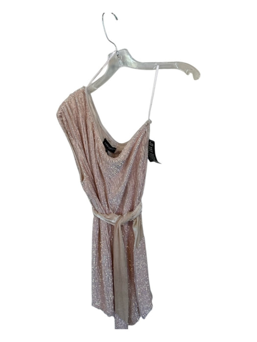 Retrofete Size M Baby Pink Sequin One Shoulder Belted Velvet Accent Dress Baby Pink / M