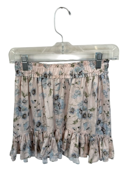 Loveshackfancy Size P Blush & Blue Print Silk Elastic Waist Flowers Skirt Blush & Blue Print / P