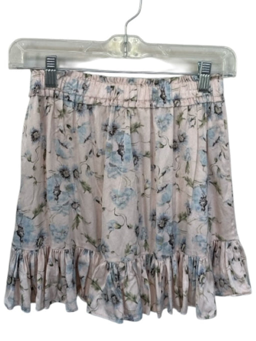 Loveshackfancy Size P Blush & Blue Print Silk Elastic Waist Flowers Skirt Blush & Blue Print / P