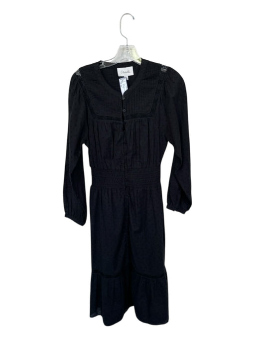 Cleobella Size XS Black Cotton Long Sleeve Lace Trim Midi Dress Black / XS