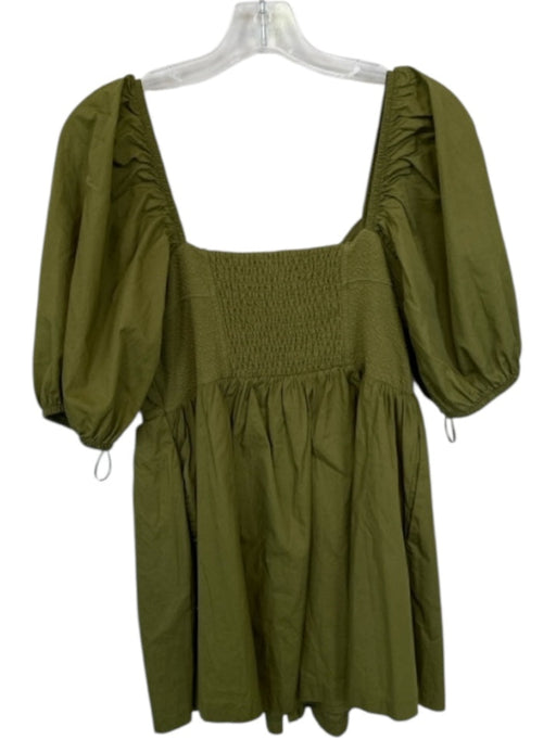 Maeve Size M Olive Green Cotton Blend Short Balloon Sleeve Buttons Dress Olive Green / M