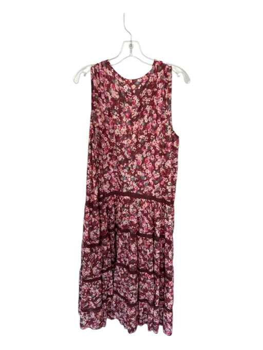 Merlette Size M Maroon & Tan Cotton Sleeveless Flowers Lace Detail Maxi Dress Maroon & Tan / M