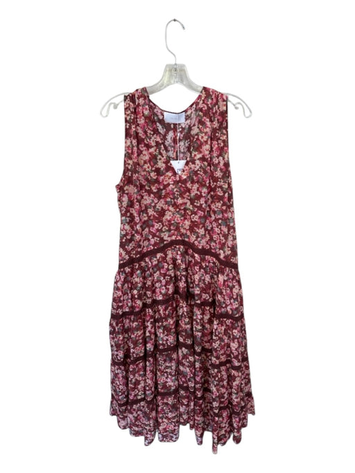 Merlette Size M Maroon & Tan Cotton Sleeveless Flowers Lace Detail Maxi Dress Maroon & Tan / M