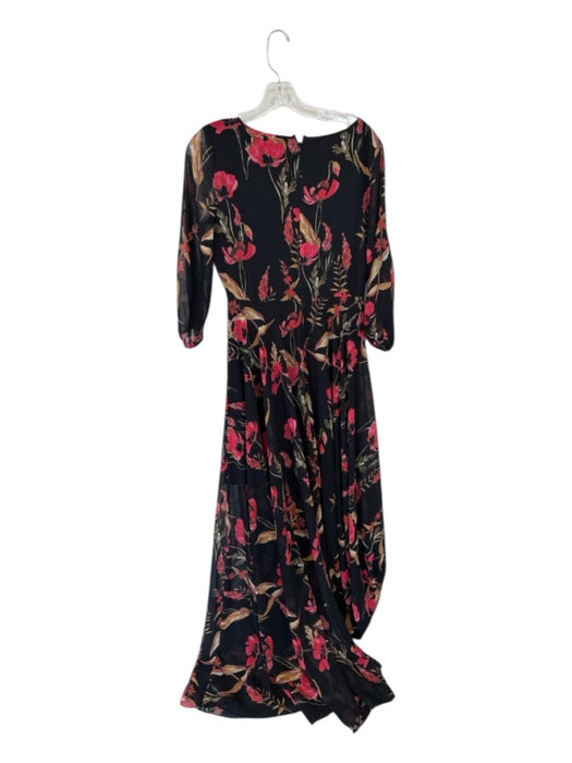 Yumi Kim Size M Black & Red Polyester Long Balloon Sleeve Flowers Back Zip Dress Black & Red / M