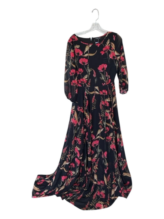 Yumi Kim Size M Black & Red Polyester Long Balloon Sleeve Flowers Back Zip Dress Black & Red / M