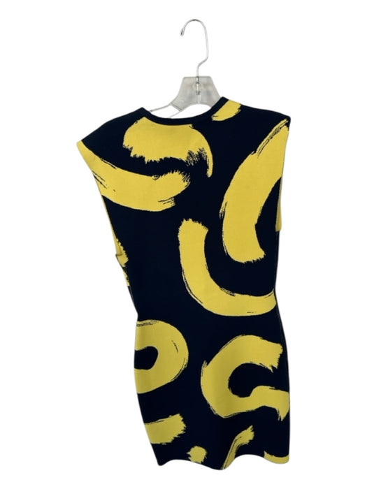 Celine Size XS Yellow & Navy Viscose Cap Sleeve Abstract Body Con Dress Yellow & Navy / XS