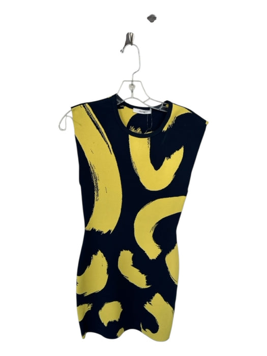 Celine Size XS Yellow & Navy Viscose Cap Sleeve Abstract Body Con Dress Yellow & Navy / XS