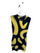 Celine Size XS Yellow & Navy Viscose Cap Sleeve Abstract Body Con Dress Yellow & Navy / XS