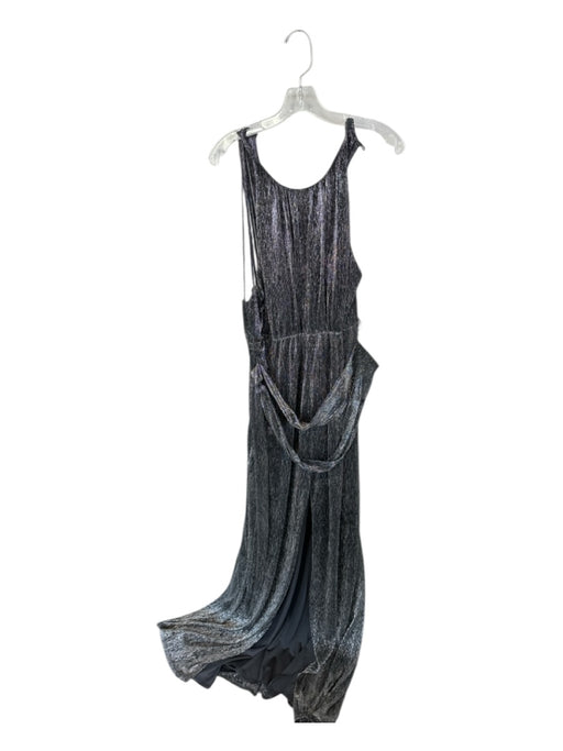 Halston Size 10 Silver & Black Polyester Blend Strappy Metallic Sleeveless Gown Silver & Black / 10