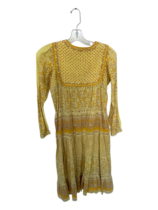 Matta Size XS Yellow & Taupe Cotton Long Sleeve Floral Maxi Dress Yellow & Taupe / XS