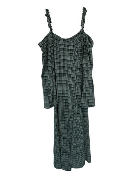 Ganni Size 34 Green & Black Polyester Blend Long Sleeve Cold Shoulder Maxi Dress Green & Black / 34